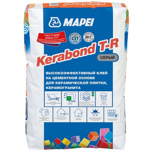 Клей для плитки/ керамогранита/ мозаики Mapei Kerabond T-R серый (класс С1) 25 кг