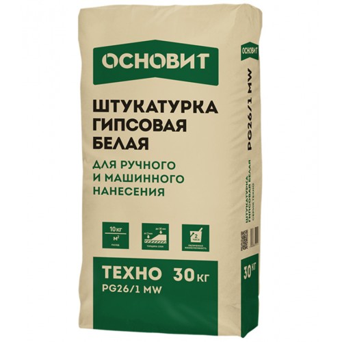 Штукатурка гипсовая Основит Техно PG26/1 MW белая 30 кг