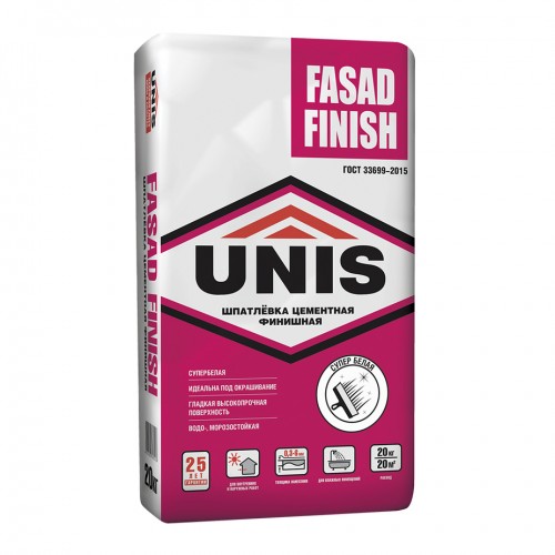 Шпатлевка цементная Unis Fasad Finish белая 20 кг